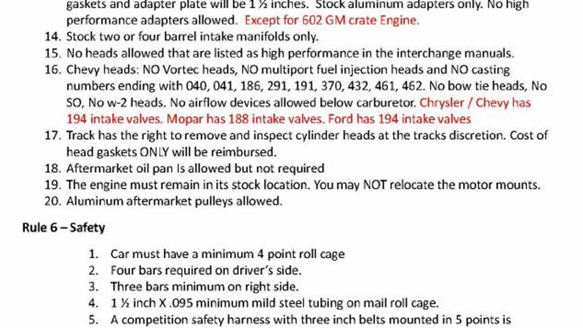 2025-2026 IMCA Hobby Stock Rule updates