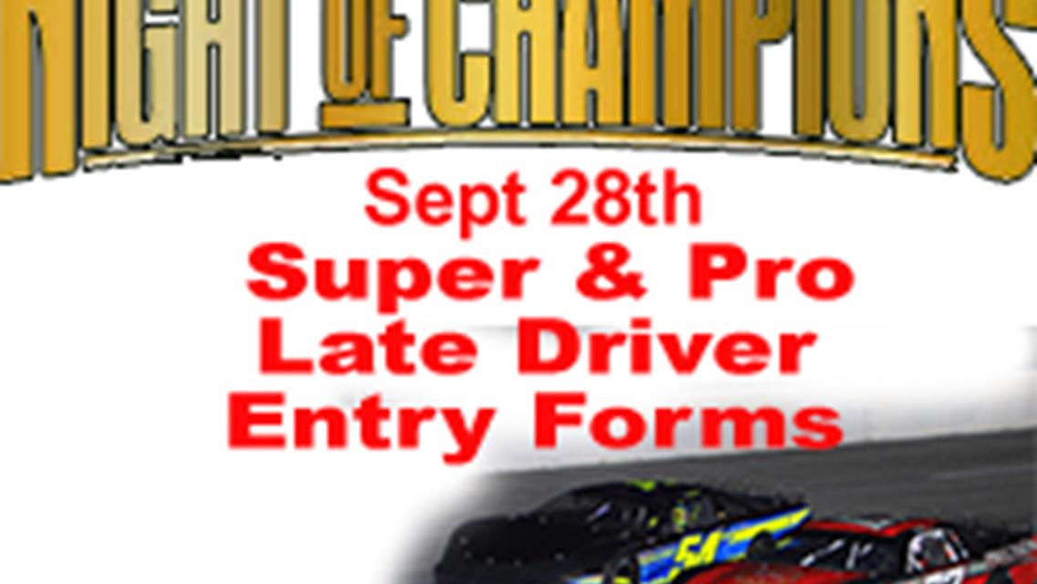 Driver Entry Form for Late Model Championships on Sept 28