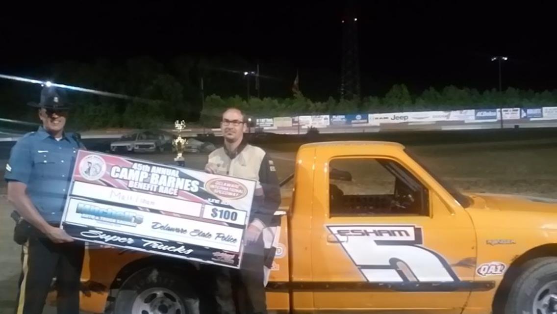 MATT ESHAM MAKES LATE RACE PASS FOR FIRST CAMP BARNES WIN IN TRUCKS