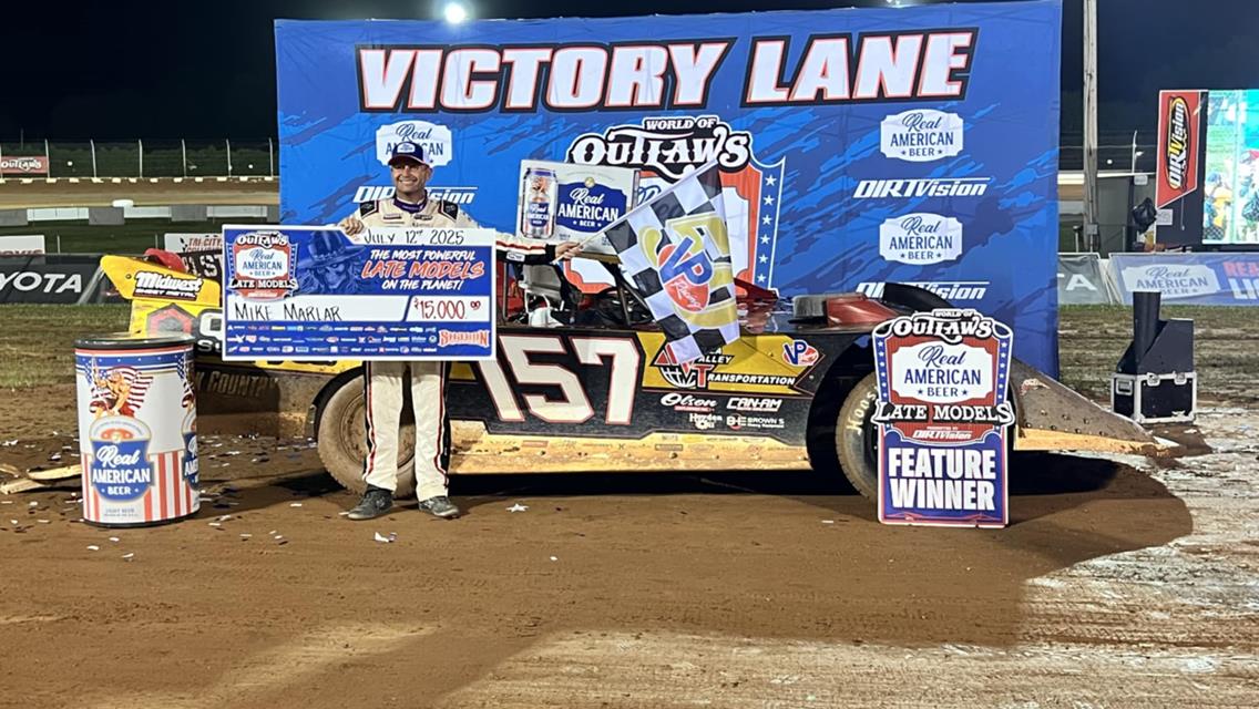 MIKE MARLAR ENDS BOBBY PIERCE’S 3-RACE SHARON WORLD OF OUTLAWS LATE MODEL WIN STREAK & EARNS $15,000; 1ST EVER FOR ZACH MORROW IN RUSH SPRINTS