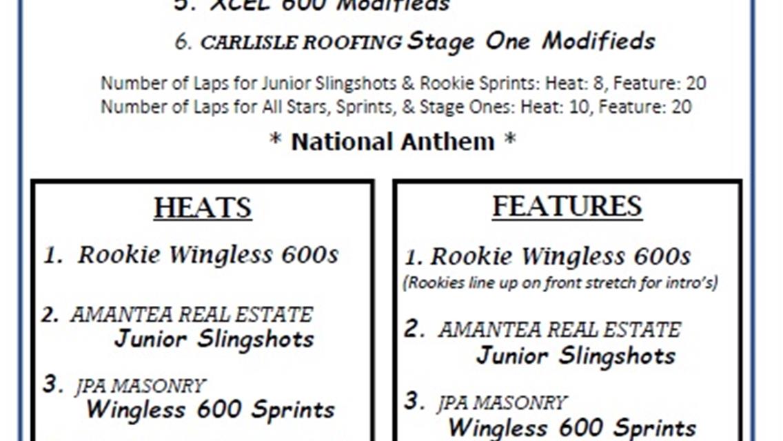7/31 Schedule of Events  - - Regular Show &amp; Rookie 600 Introductions