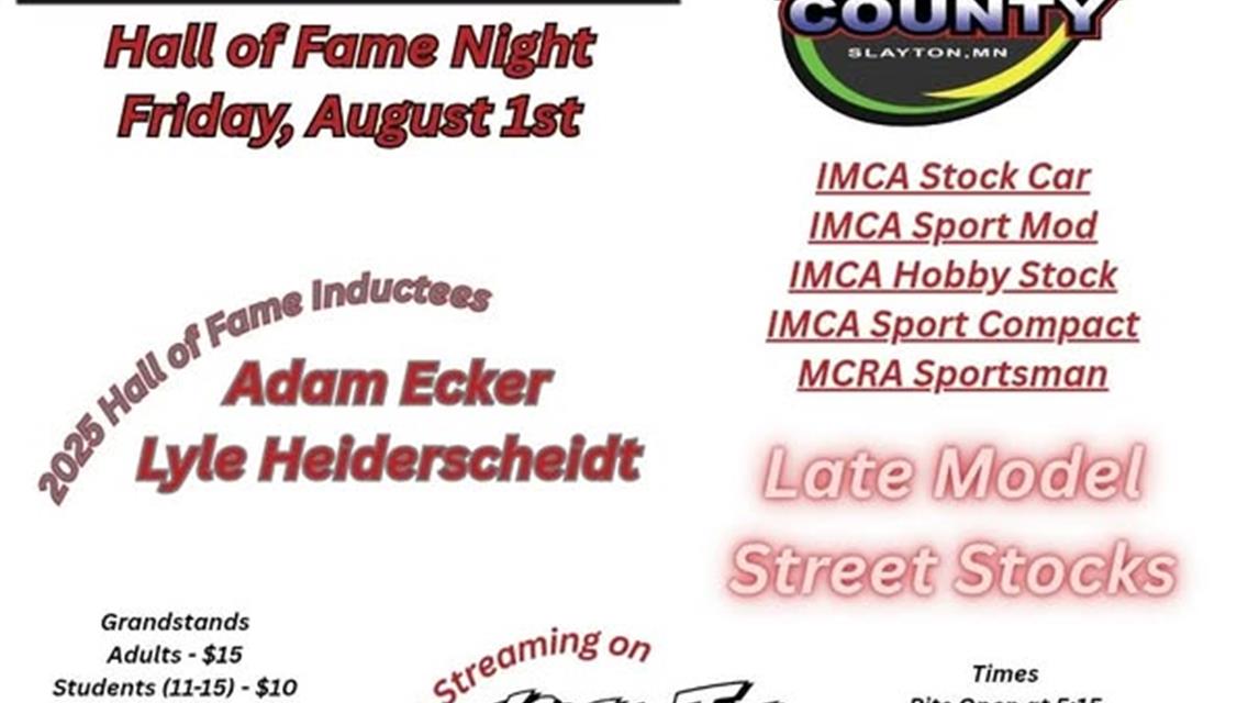 Hall of Fame Induction - Friday August 1st
