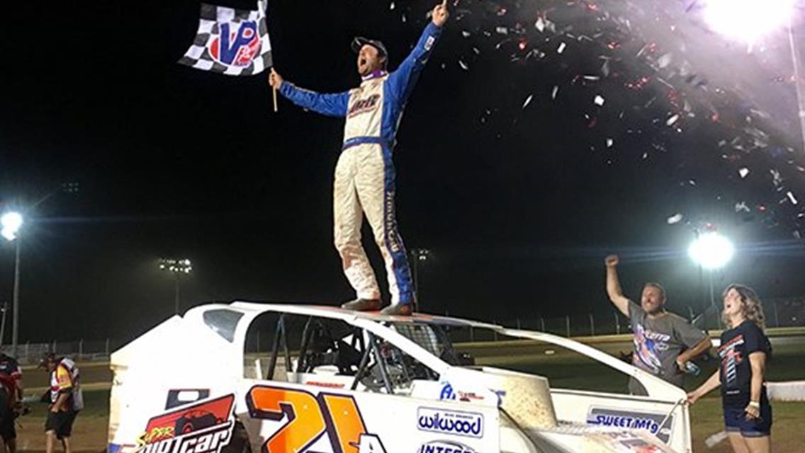 Aussie Peter Britten charges from 20th for 1st career Super DIRTcar Big-Block Mod Series win; Isaac Paden wins 1st ever at Sharon in Mini Stocks