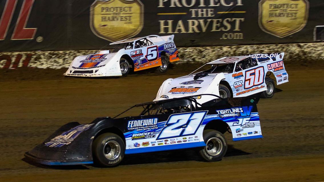 Fennewald charges late to earn ULMA Late Model thriller in Lucas Oil Speedway main event