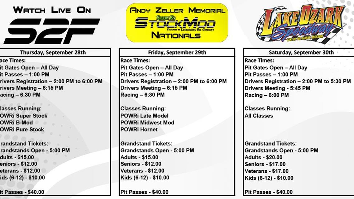 Andy Zeller Memorial – StockMod Nationals September 27-30 Format Information