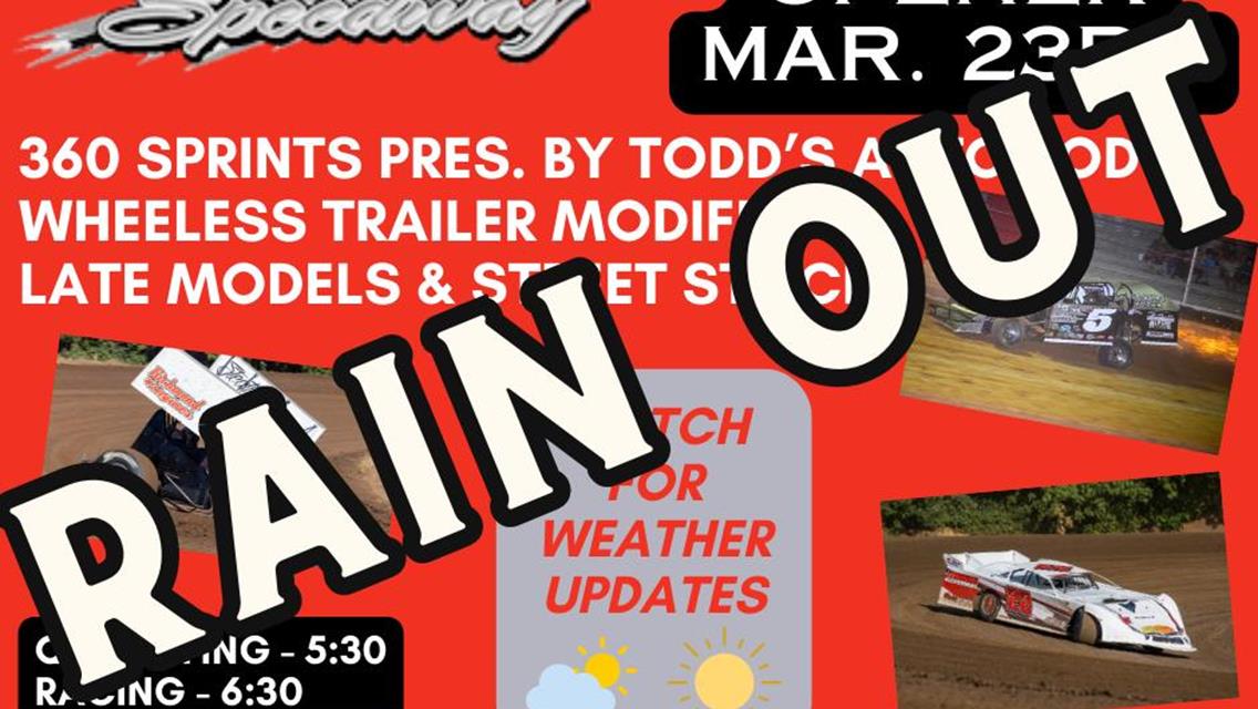 MARCH 23RD SEASON OPENER RAINED OUT