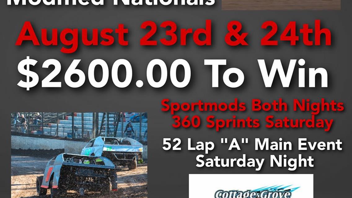 Cottage Grove Speedway Returns For Mark Howard Memorial Modified Nationals; $3000.00 To Win 360 Sprints On Saturday