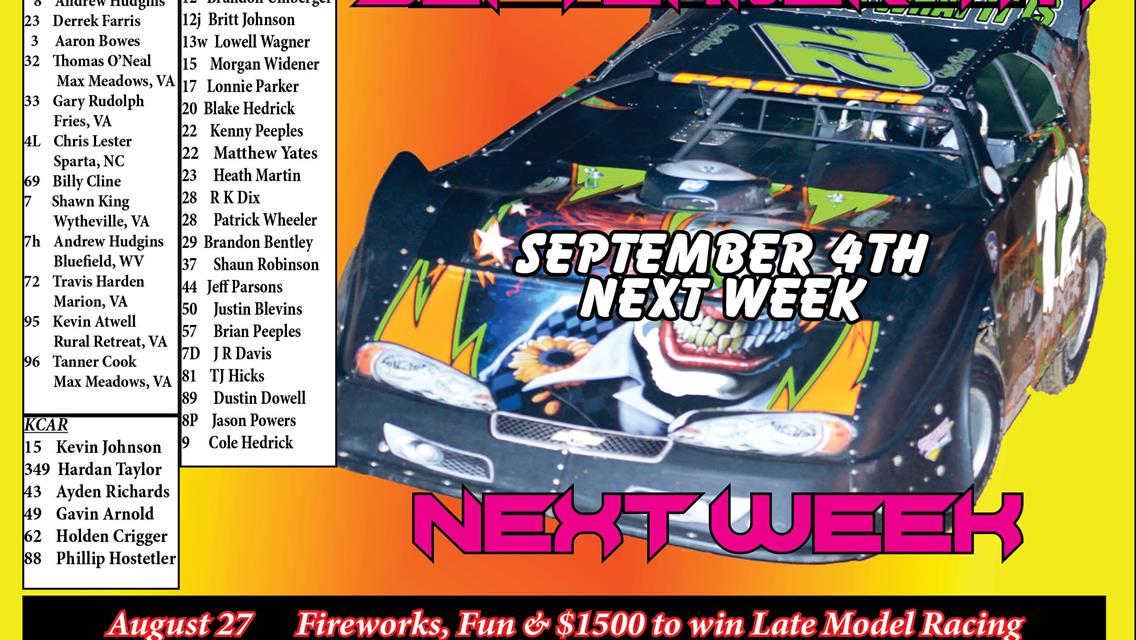 Schedule of Events~ Fireworks 2022 Fun Night and 602 Late Model Racing