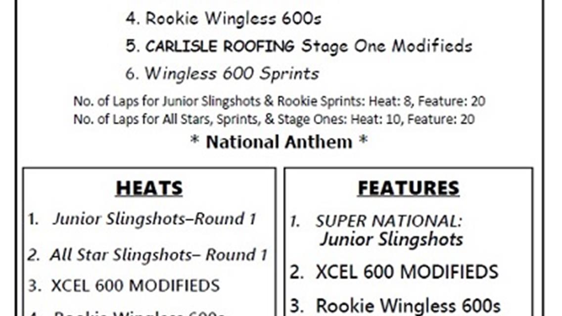 6/11/22 Schedule of Events - Super Nationals, All Divisions Racing