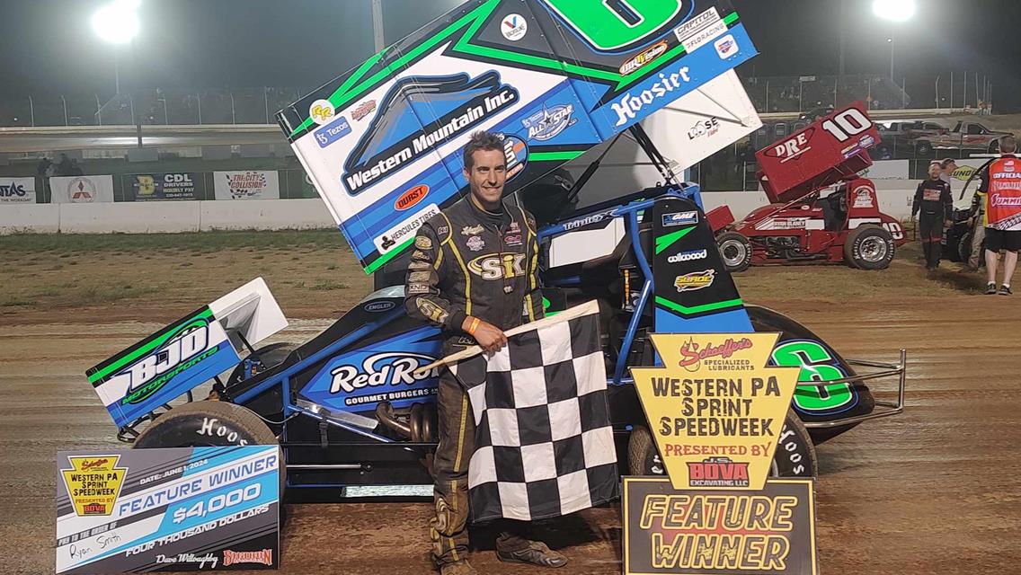 RYAN SMITH WINS HIS 2ND WESTERN PA SPRINT SPEEDWEEK EVENT IN 4 TRIES; CAREER 1ST BIG-BLOCK MOD WIN FOR CIPRIANO; 1ST EVER 305 SPRINT RACE TO KORNBAU