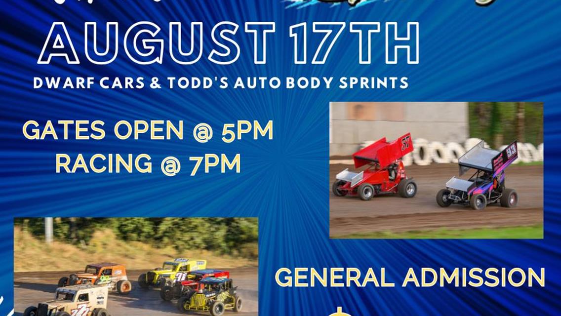 DWARF CARS &amp; TODD&#39;S AUTO BODY SPRINTS RETURN FOR SPECIAL MID-WEEK SHOW!