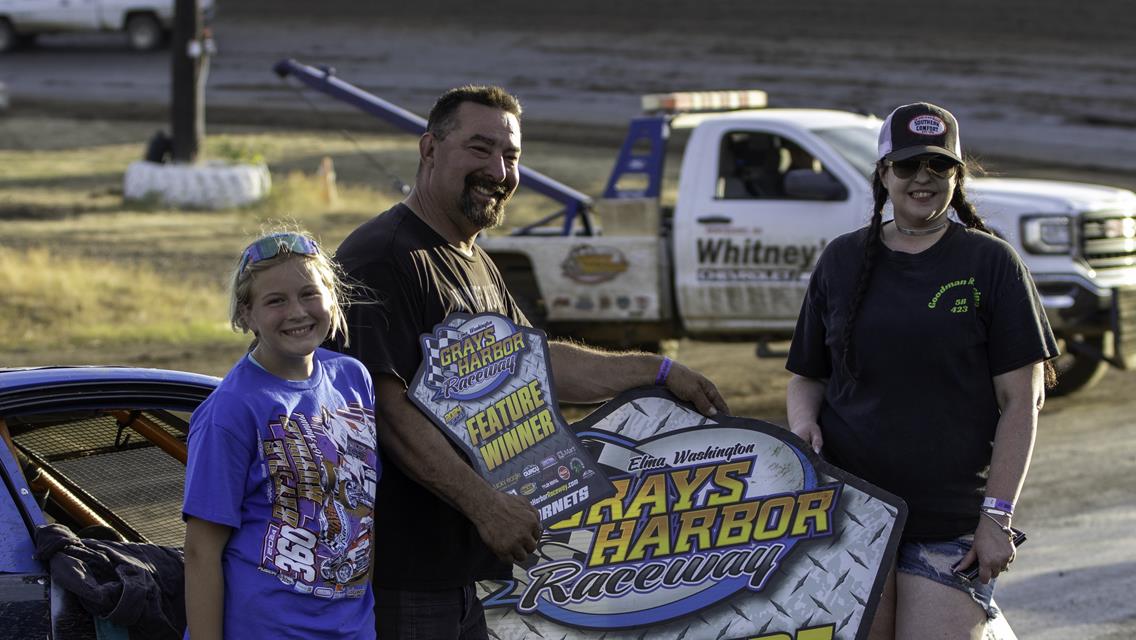 Austin Kerrigan wins, and Robert Jenner and Randy Goodman first time winners at Grays Harbor Raceway during the Fair!