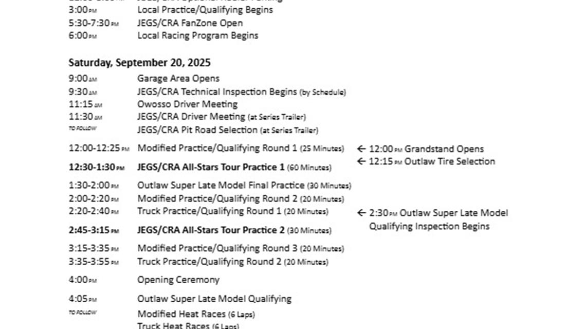 Owosso Nationals Saturday Schedule