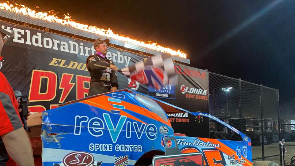 Erick Rudolph celebrates Big Block win at Eldora