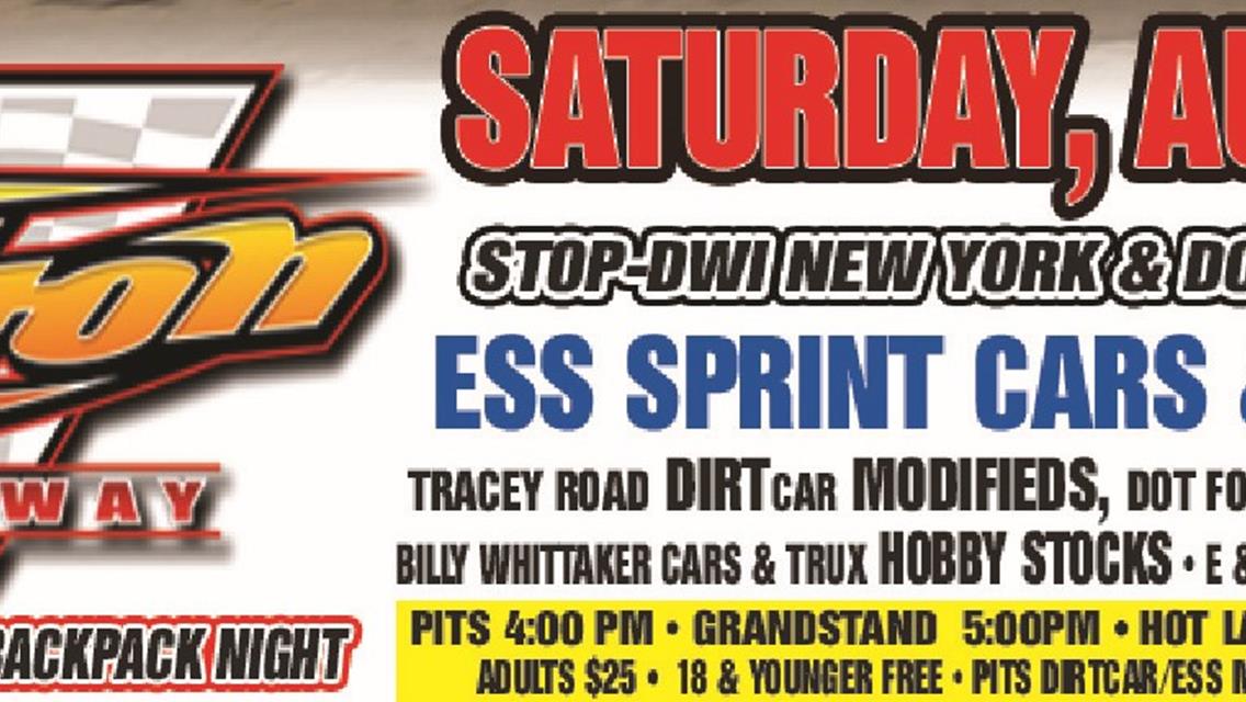 Jr. Fan Back to School Backpack Giveaway, ESS Sprints and Track Champions to be Crowned this Saturday at Fulton Speedway