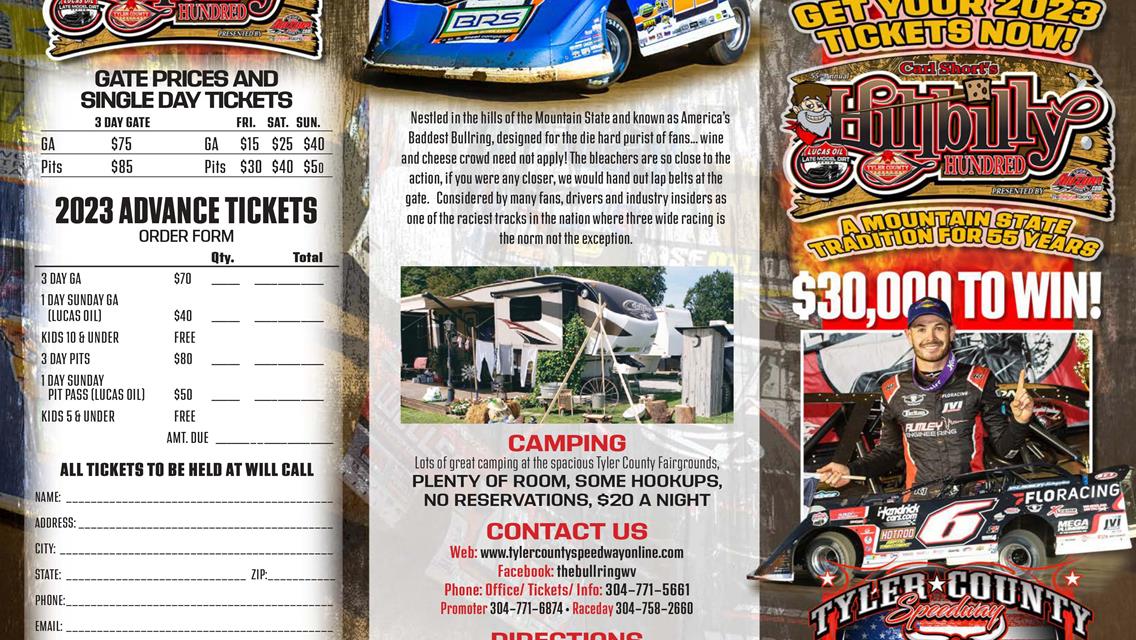 Advance Tickets and Reserve Seats to the 55th Annual &#39;Hillbilly Hundred&#39; at Tyler County Speedway on Sale Now!