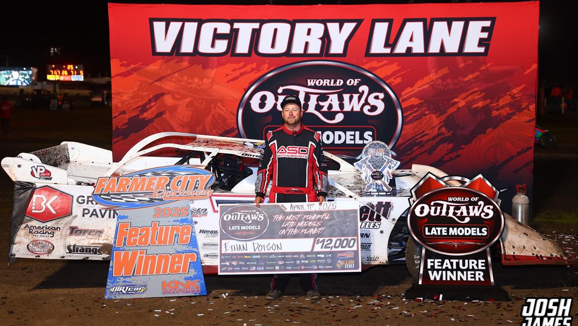 Farmer City Raceway (Farmer City, IL) – World of Outlaws Late Model Series – Illini 100 – April 11th-12th, 2025. (Josh James Artwork)