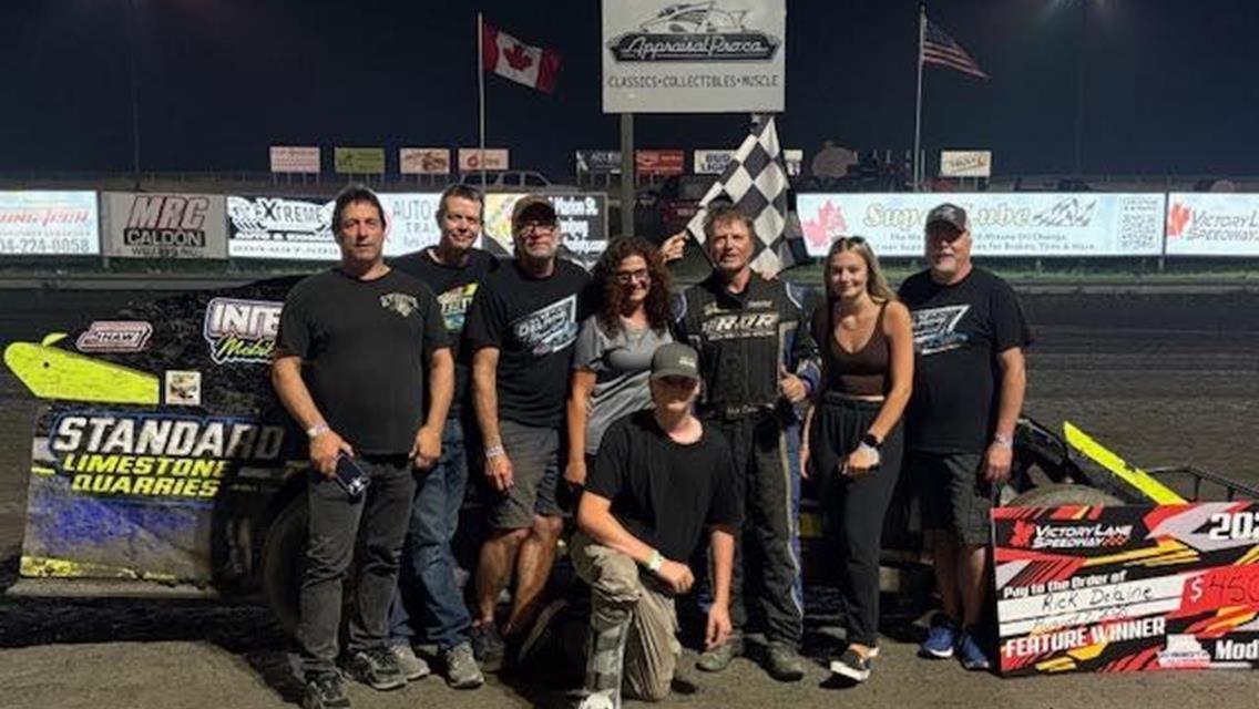 Rick Delaine secured his fourth victory of the season at Victory Lane Speedway on Thursday, August 7.