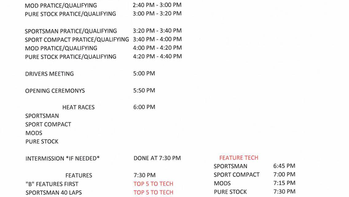 Race Day Itinerary for April 26th
