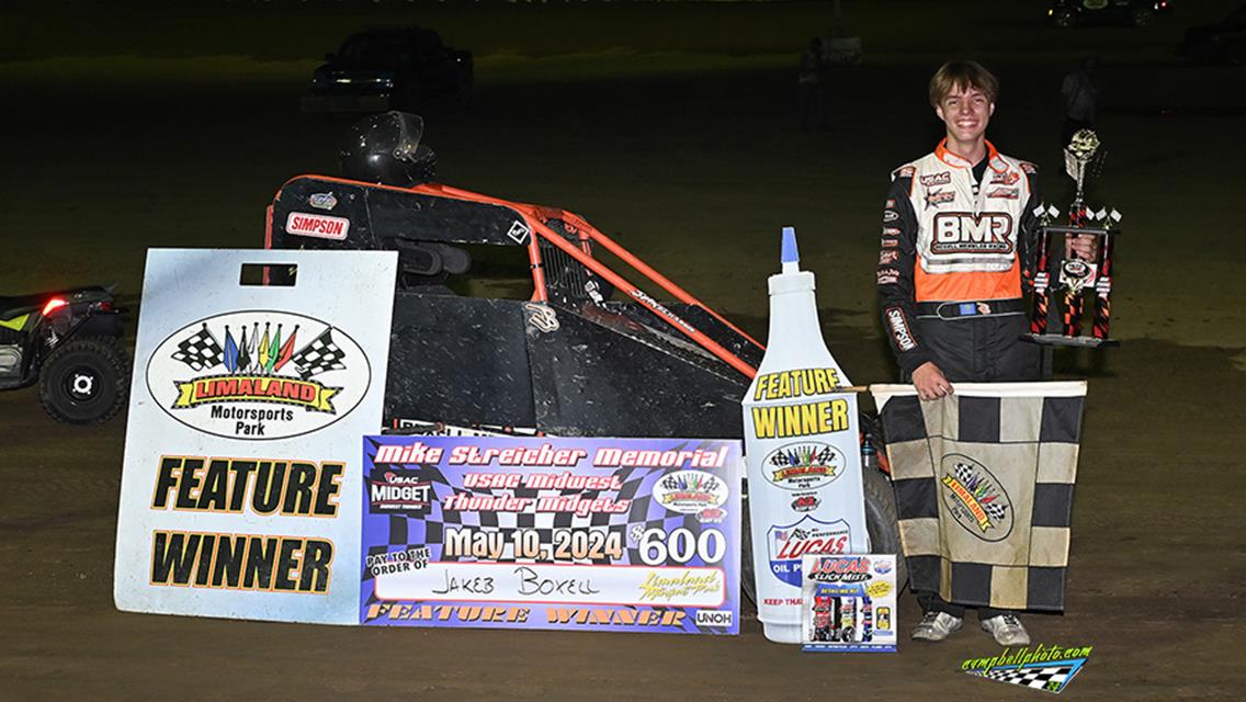 Boxell scores first career midget win in Streicher Memorial, Dippman wins Thunderstock feature, Joey Heyder earns big payday in Trucks, and Woodling s