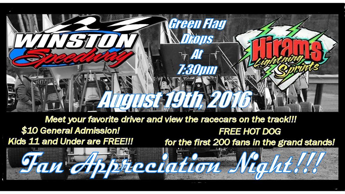 Fan Appreciation Night and the Hirams Lightning Sprints at Winston Speedway!