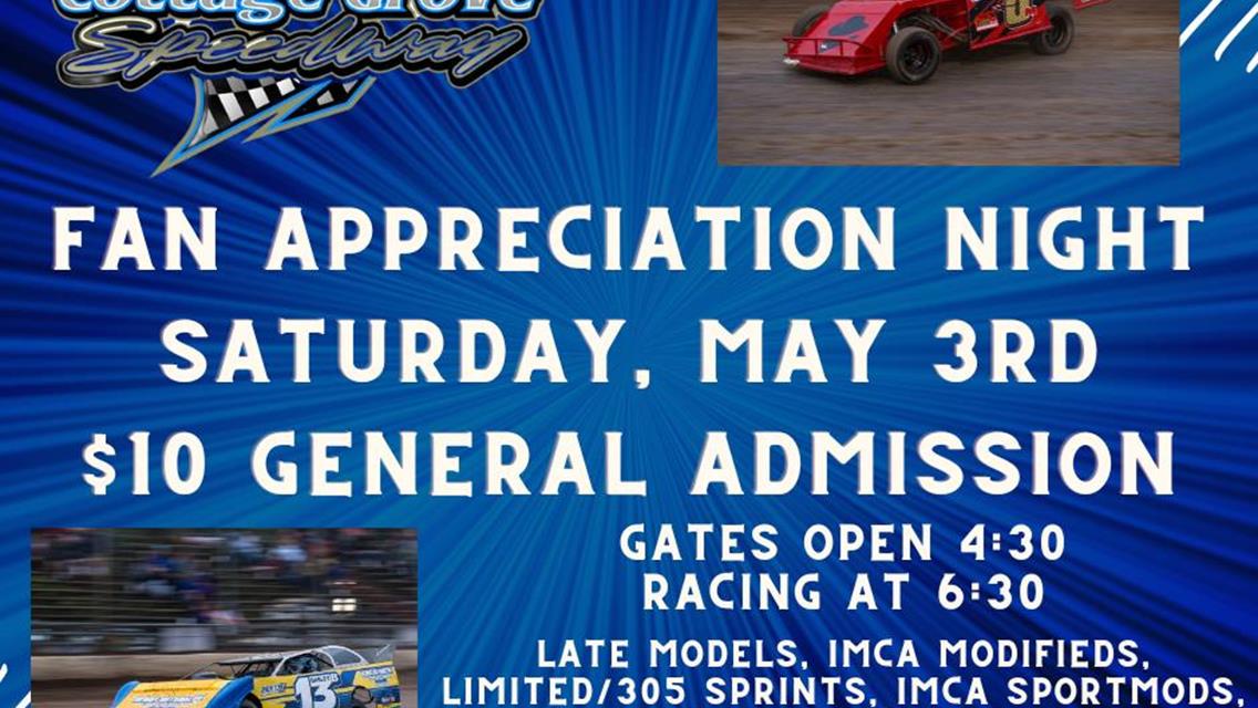FAN APPRECIATION NIGHT NEXT UP AT COTTAGE GROVE SPEEDWAY!!