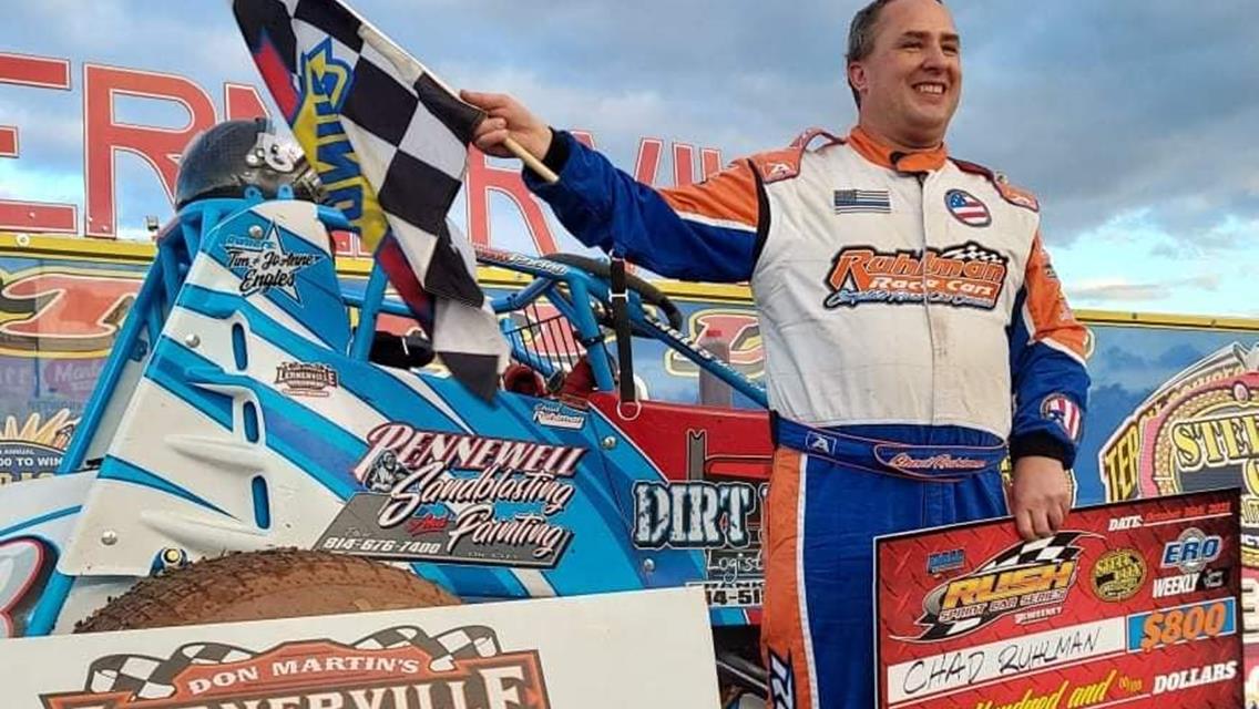 KYLE HARDY CAPS OFF $12,000 FLYNN&#39;S TIRE/BORN2RUN TOUR TITLE WITH IMPRESSIVE RUSH LATE MODEL WIN AT LERNERVILLE; GARRETT KRUMMERT TOPS RUSH MODS WHILE
