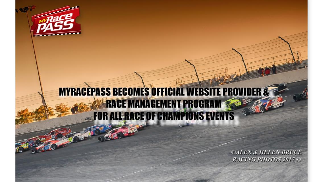 MYRACEPASS TO BECOME OFFICIAL WEBSITE PROVIDER AND PROVIDE RACE MANAGEMENT PROGRAM FOR ALL RACE OF CHAMPIONS SERIES EVENTS