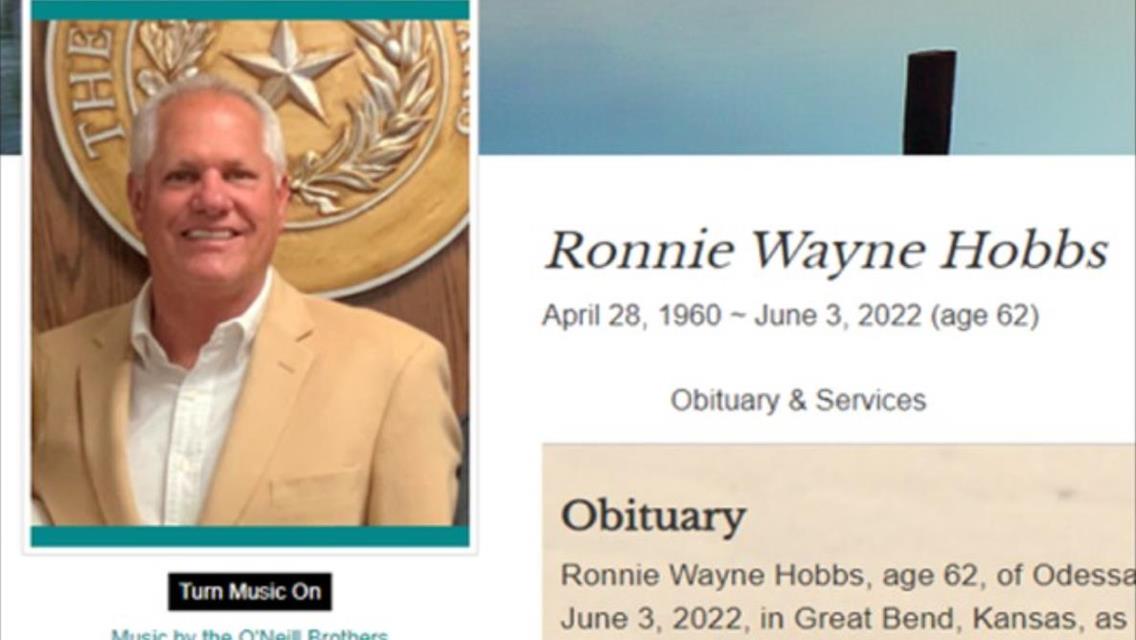 Obituary - Ronnie Wayne Hobbs - April 28, 1960 ~ June 3, 2022 (age 62)