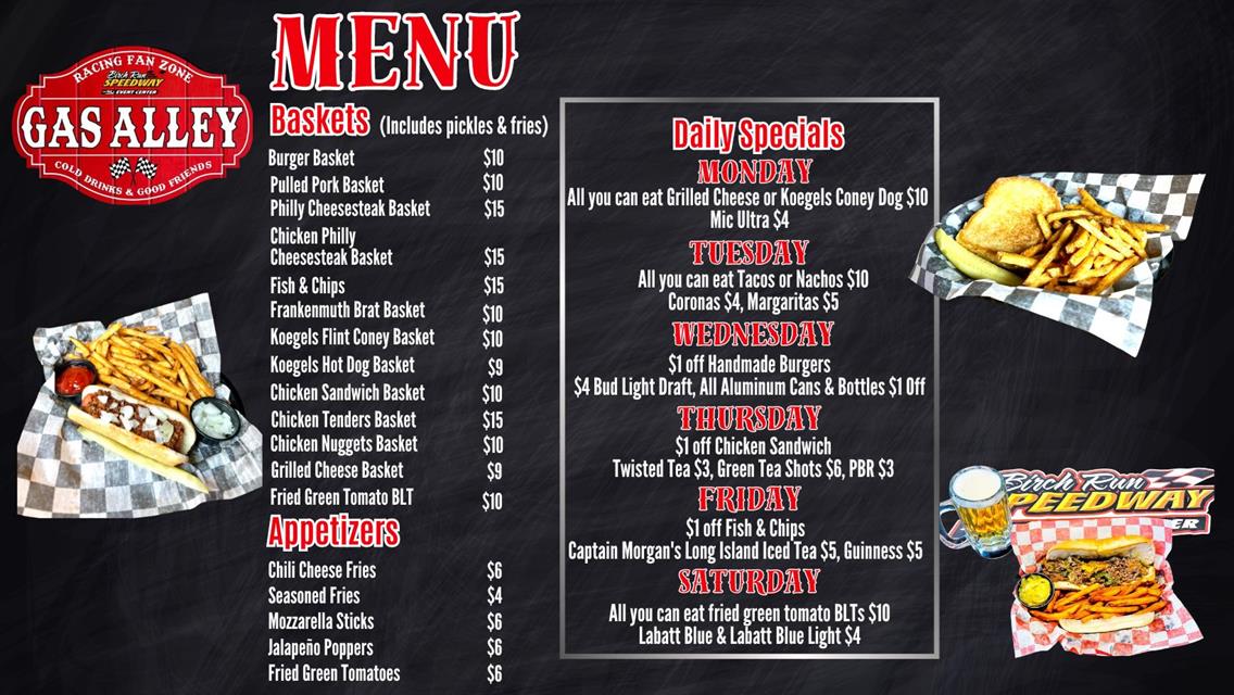 Gas Alley Bar &amp; Grille Menu