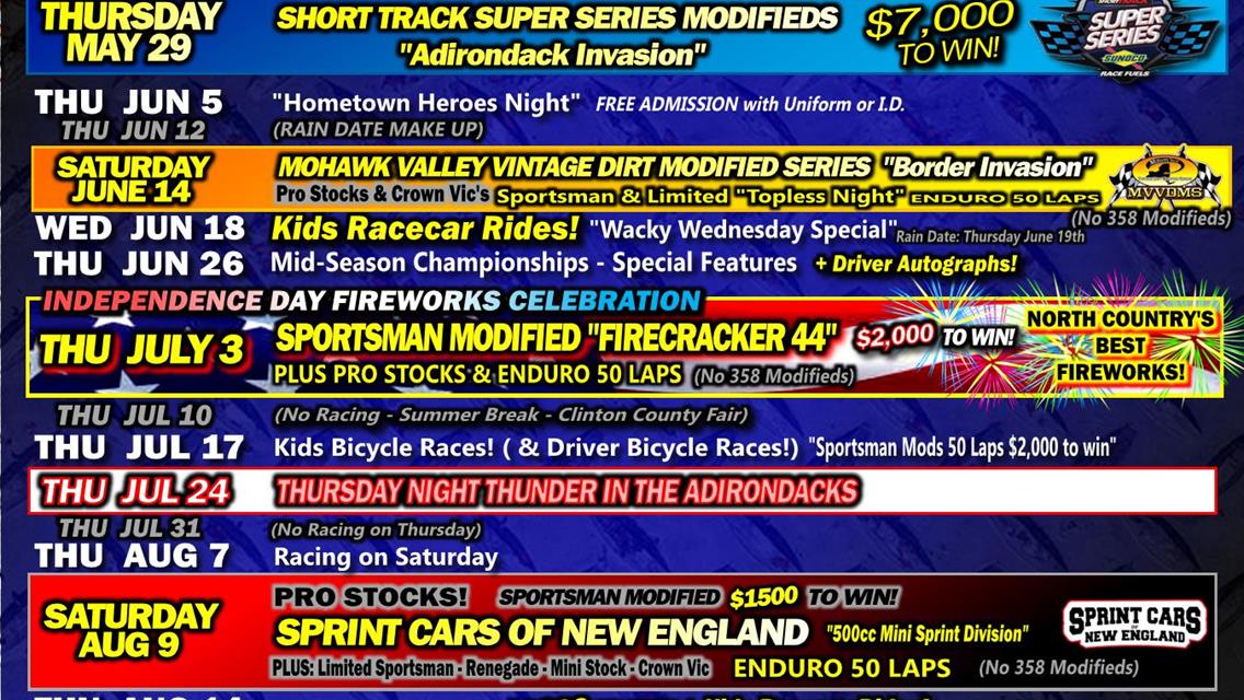 Airborne Park Speedway Schedule Set for 71st Year
