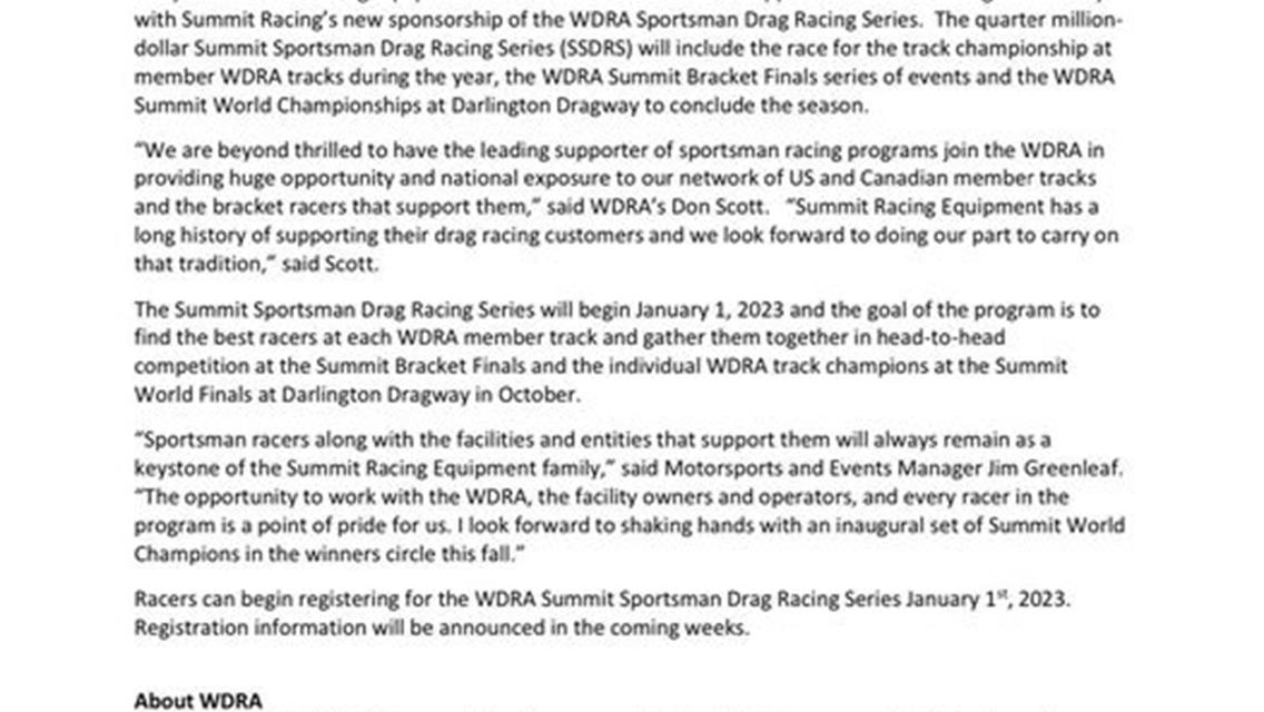 Eddyville Raceway Joins WDRA World Drag Racing Association