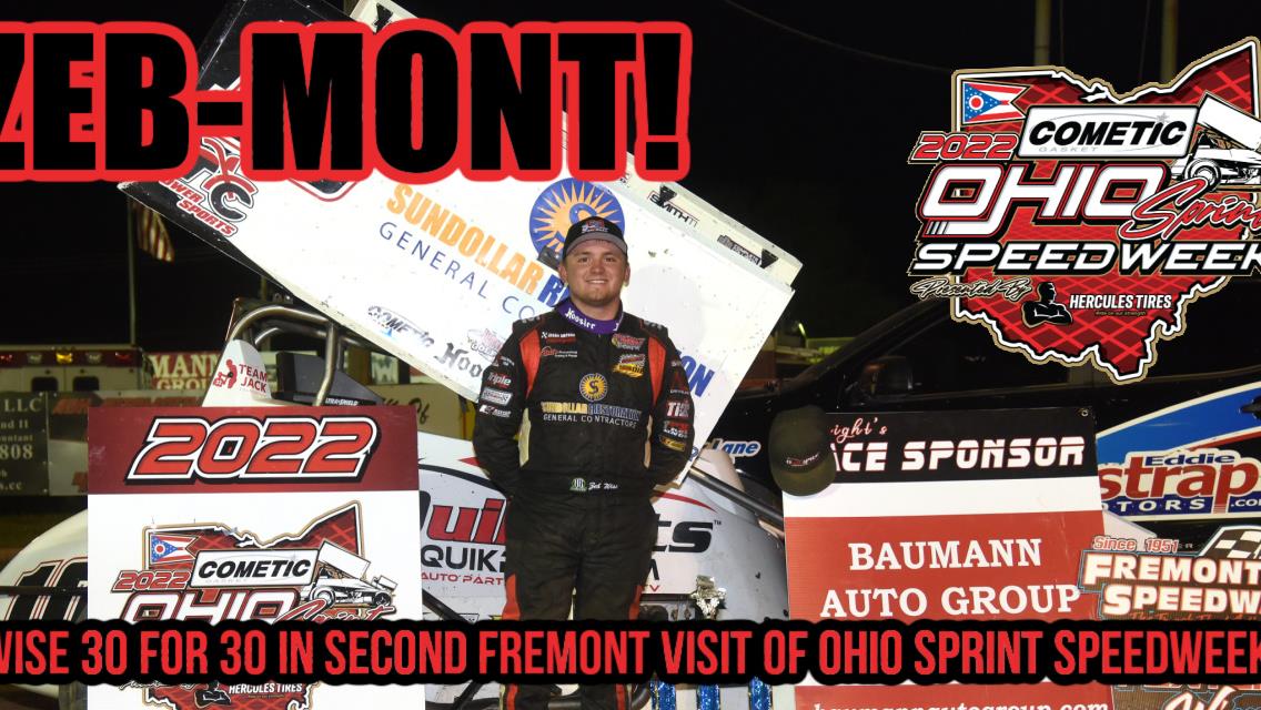 Zeb Wise leads all 30 at Fremont to win round three of Cometic Gasket Ohio Sprint Speedweek presented by Hercules Tires