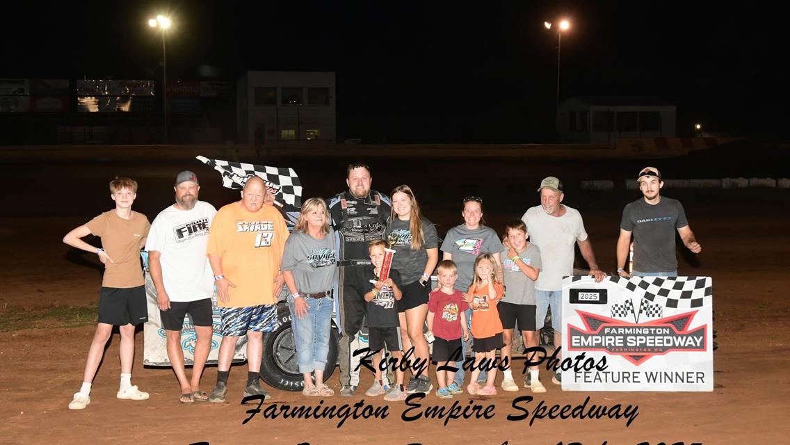 Kodi Savage earned his first win of the season at Farmington Empire Speedway on Saturday.