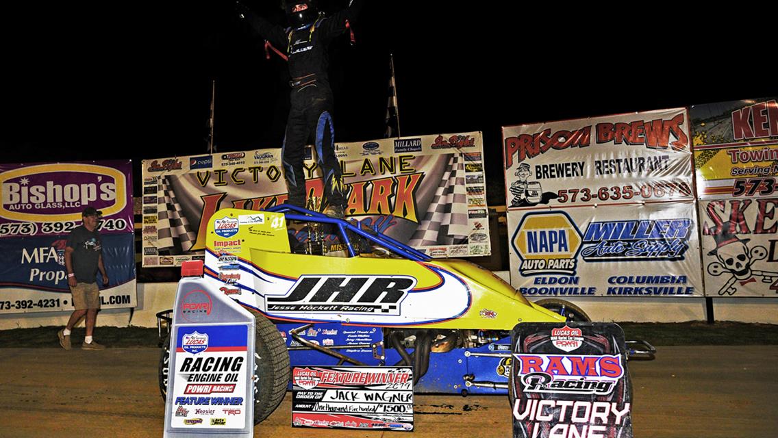 Jack Wagner celebrates first WAR victory at Lake Ozark Speedway