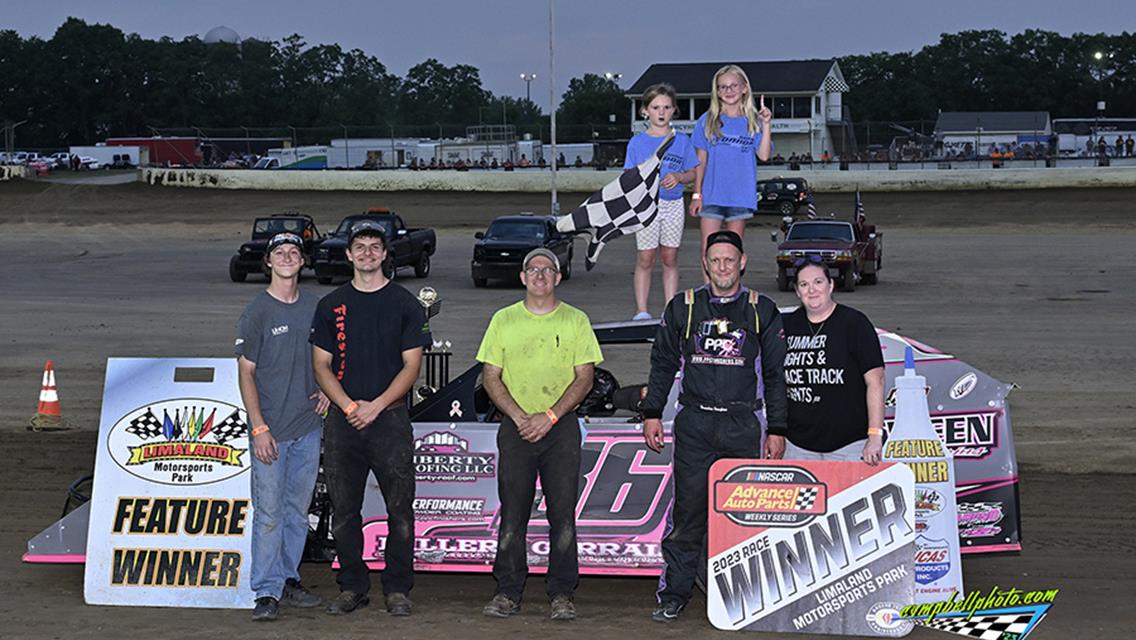 Vaughan wins second Modified feature of season, Valenti bags first Thunderstock win of year, and Hannagan sings in the rain in NRA Sprints.