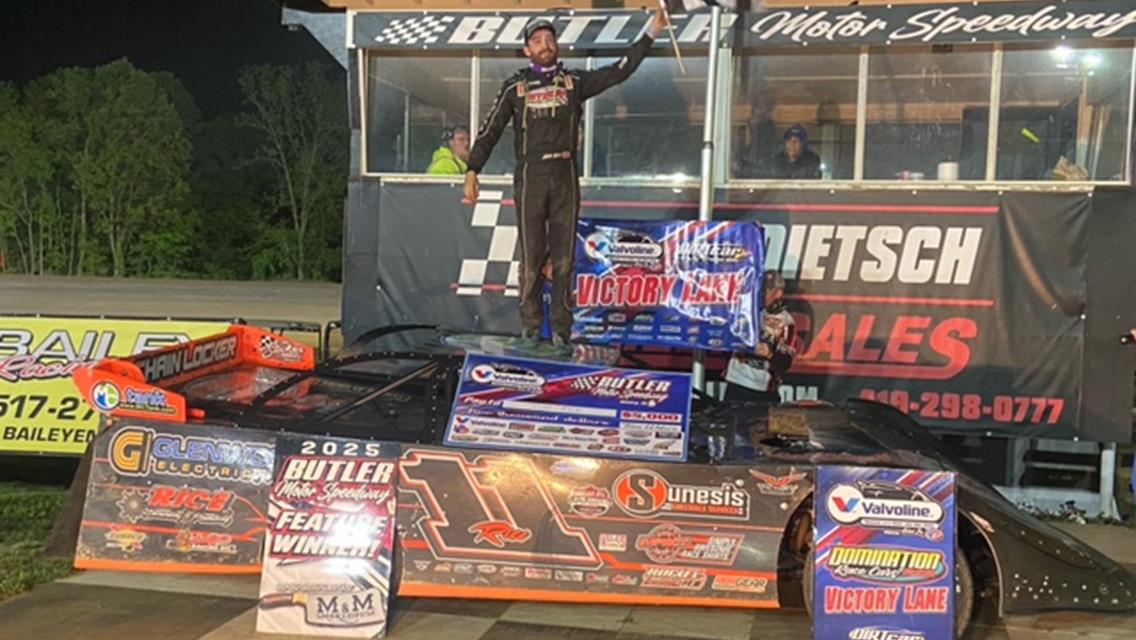 Josh Rice bagged the Valvoline American Late Model Iron-Man Series event at Butler (Mich.) Motor Speedway on Saturday, May 24.
