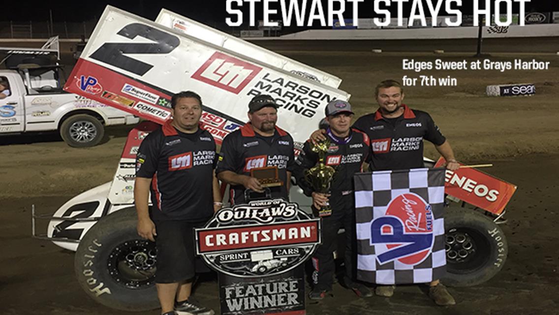 STEWART SURVIVES LATE CHARGE FROM SWEET FOR 7TH WIN OF SEASON AT GRAYS HARBOR