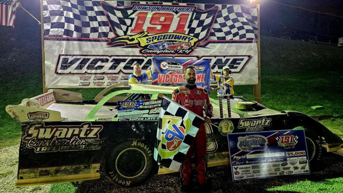 Derek Fisher triumphs in the Battle of the Bluegrass DirtCar Series' Firecracker 40 at 191 Speedway on Friday, July 4.