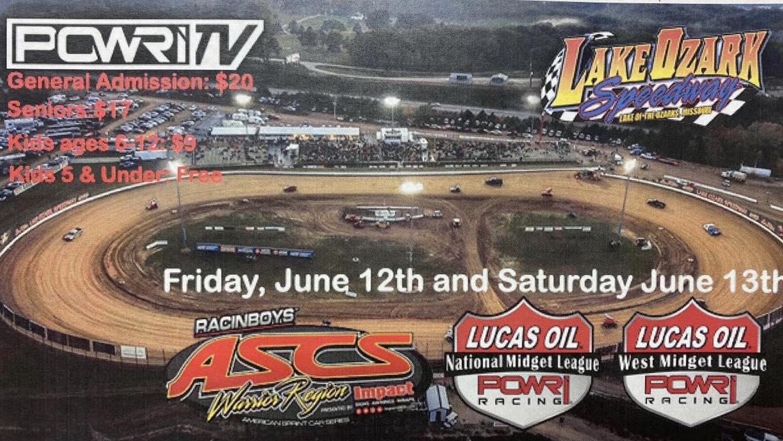 Lucas Oil National Midget League with ASCS Warrior Region Event added Friday, June 12th