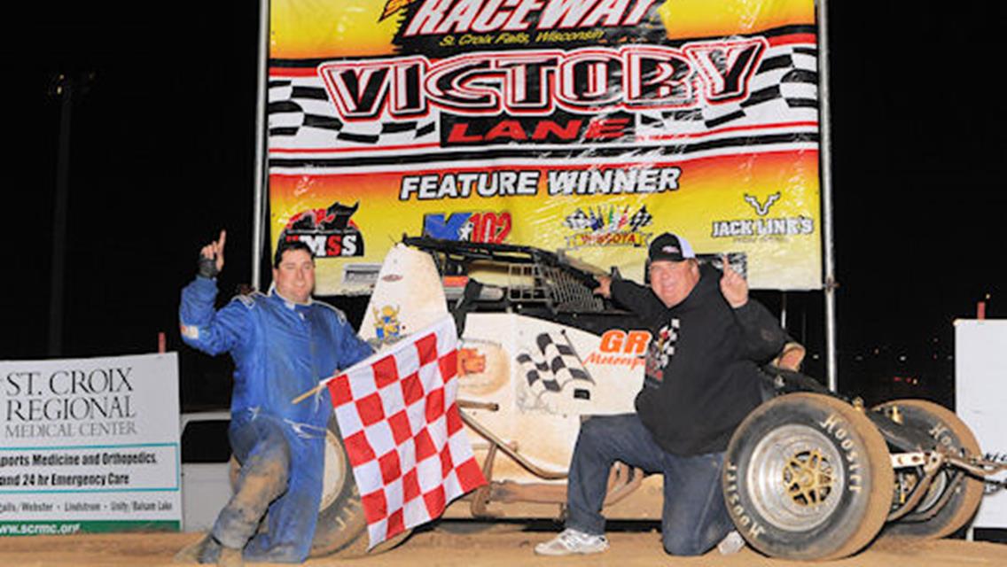 Rob Caho, Jr. &amp; Rob Caho, Sr. in SCVR Victory Lane following a dramatic win at the Badger State Championships on September 22.