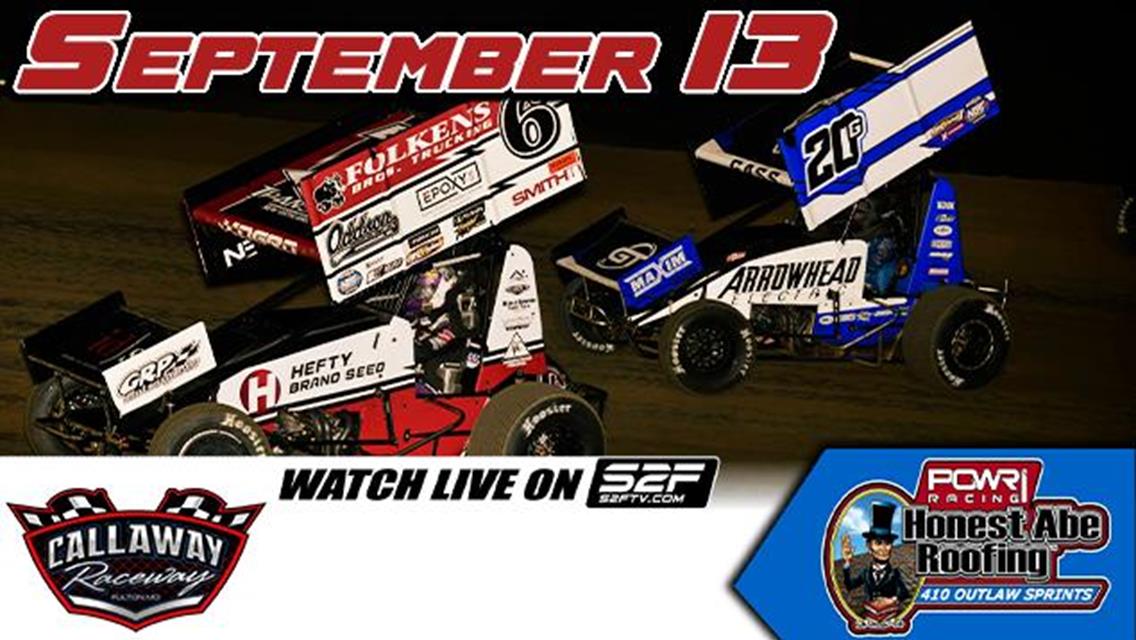 Callaway Raceway Rescheduled for Saturday, September 13 with POWRi 410’s