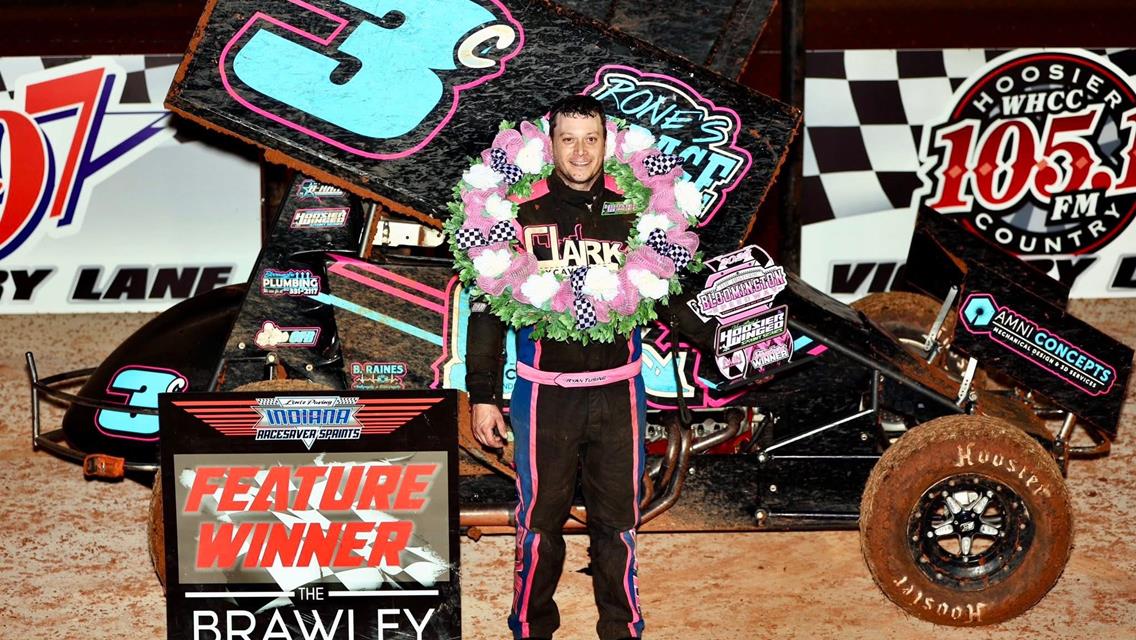 Ryan Tusing goes elbows up to win at the Historic Bloomington Speedway