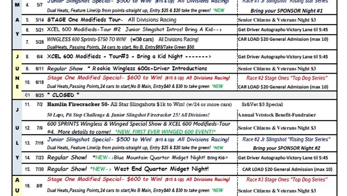 Ready for Release:  2022 Hamlin Speedway Season Schedule