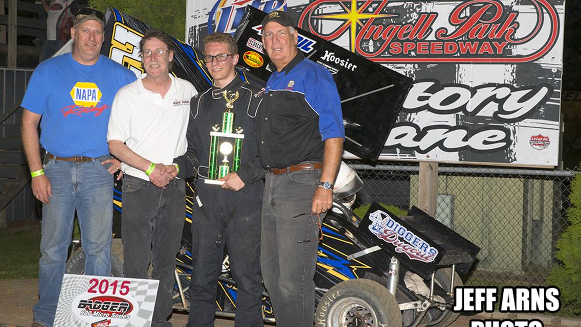 (Jeff Arns Photo) Will Gerrits in victory lane with Dan Theil, Dusty Gerrits, and Bill Gerrits