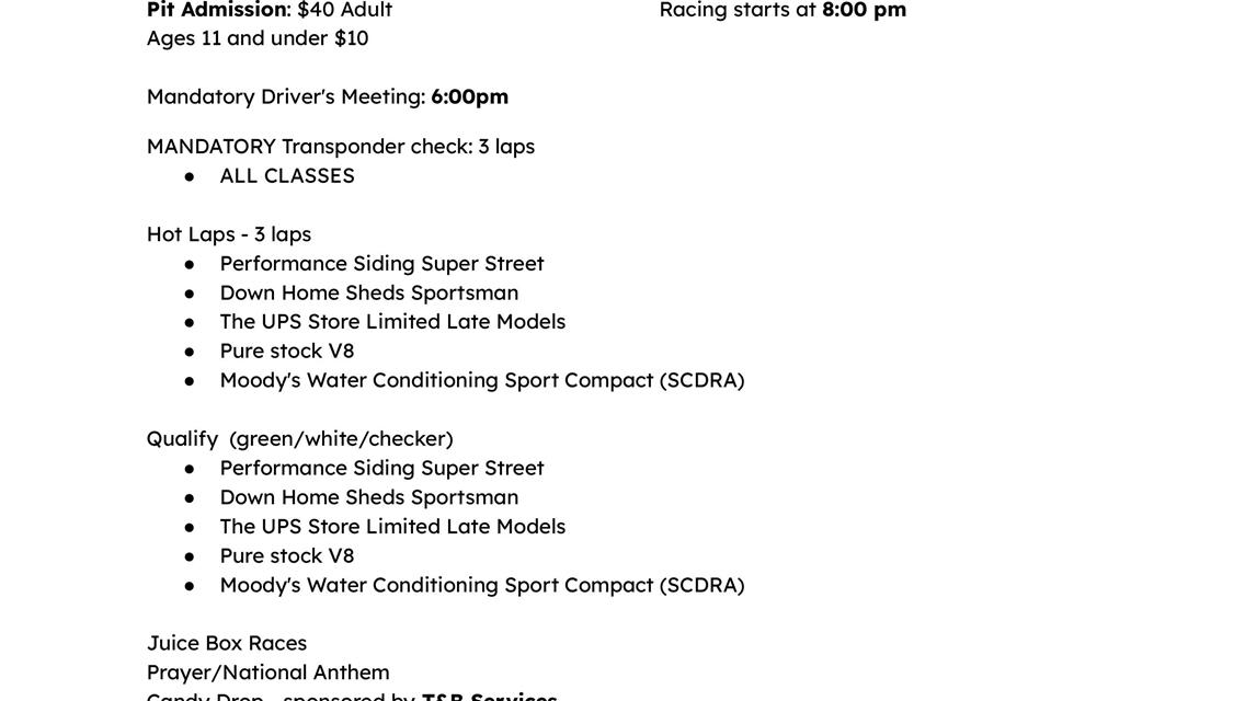 Race Schedule for Oct. 10, 2025
