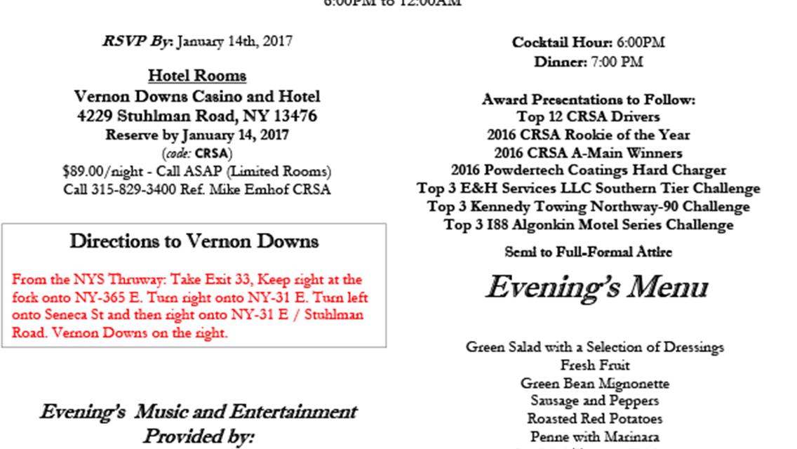 2016 CRSA Sprints Award Banquet Invitation