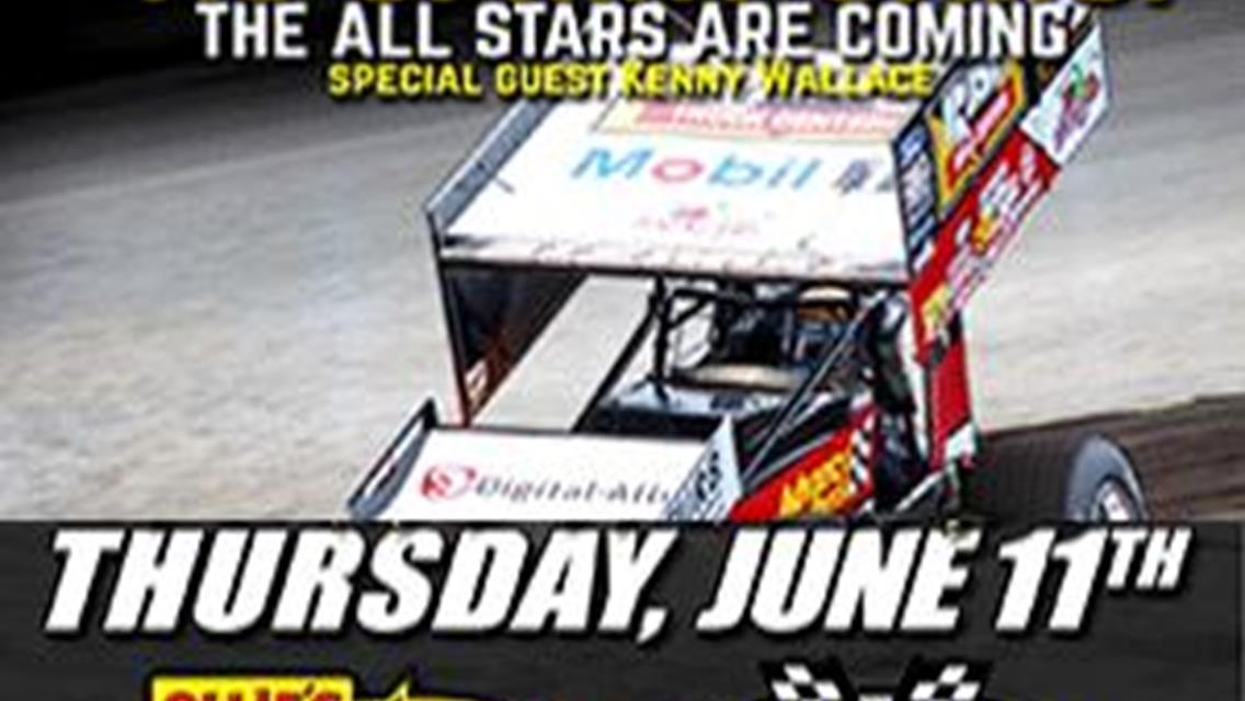 Special Guest Kenny Wallace; Tony Stewart, Kasey Kahne &amp; the All Star Circuit of Champions Head to Southern Oklahoma Speedway Thurs. June 11th!