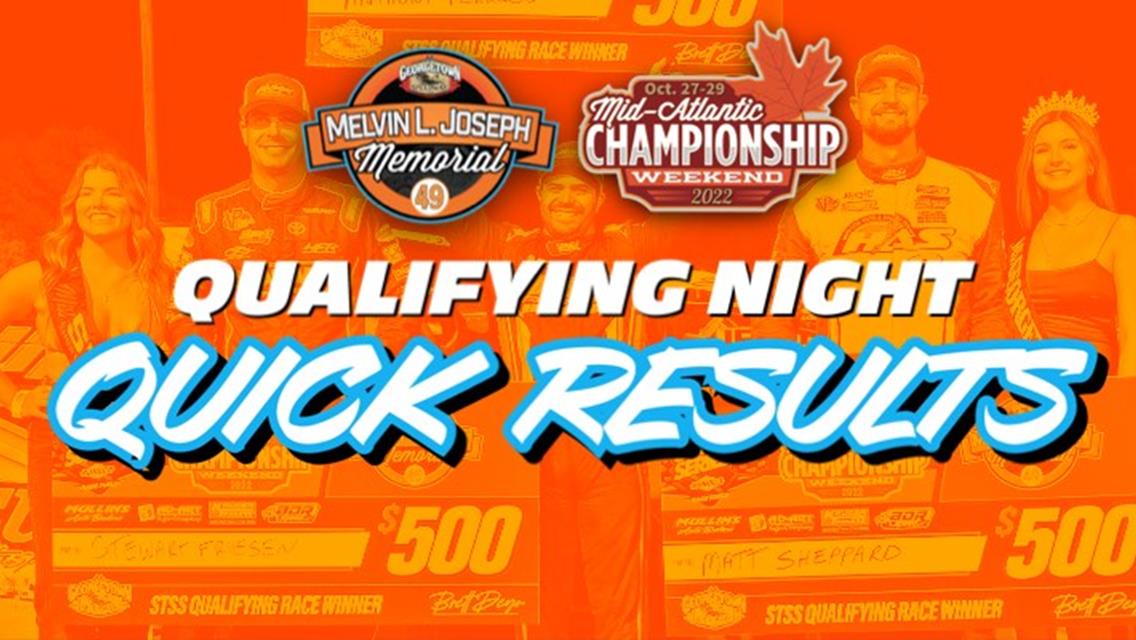 MID-ATLANTIC CHAMPIONSHIP QUALIFYING NIGHT RESULTS SUMMARY  GEORGETOWN SPEEDWAY FRIDAY, OCTOBER 28, 2022