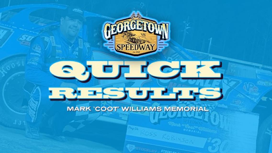 MARK ‘COOT’ WILLIAMS MEMORIAL – RESULTS SUMMARY – GEORGETOWN SPEEDWAY FRIDAY, MARCH 29, 2024